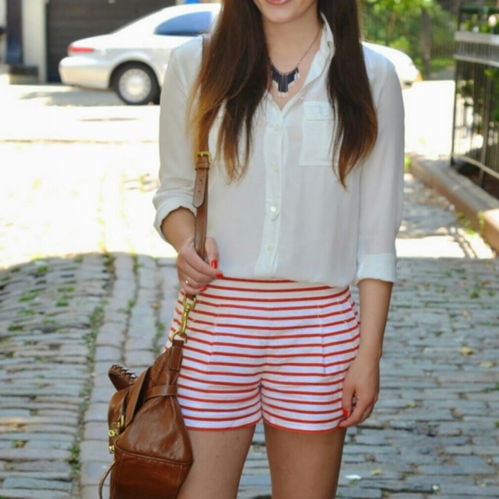 EUC J. Crew Red & White Striped Shorts, Side Zipper